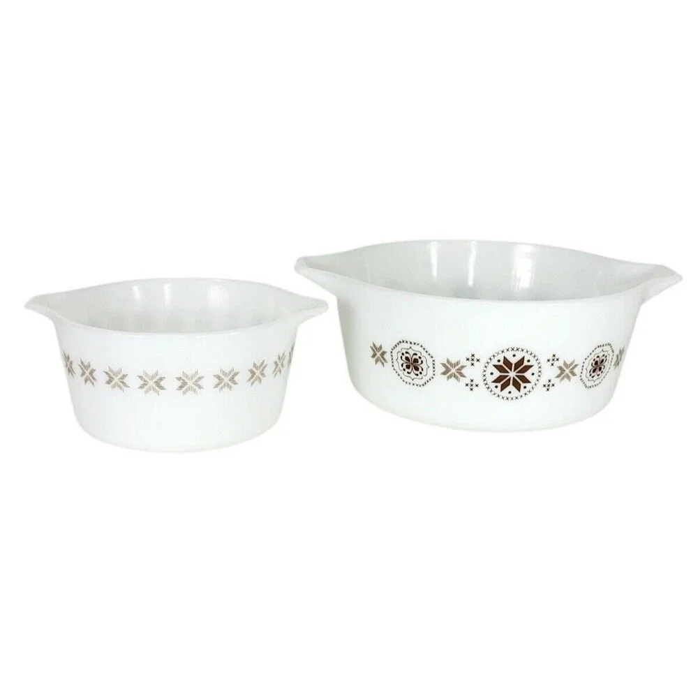 Vintage 60s Pyrex Town & Country 1 qt and 2.5 qt Round Casserole Dish Set of Two